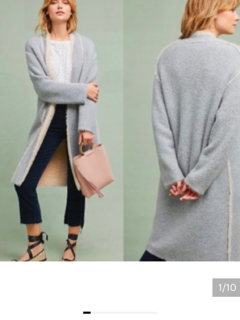 Anthropologie Moth Sarah Eyelash Faux Fur Lined Sweater Cardigan Faux Fur Lined